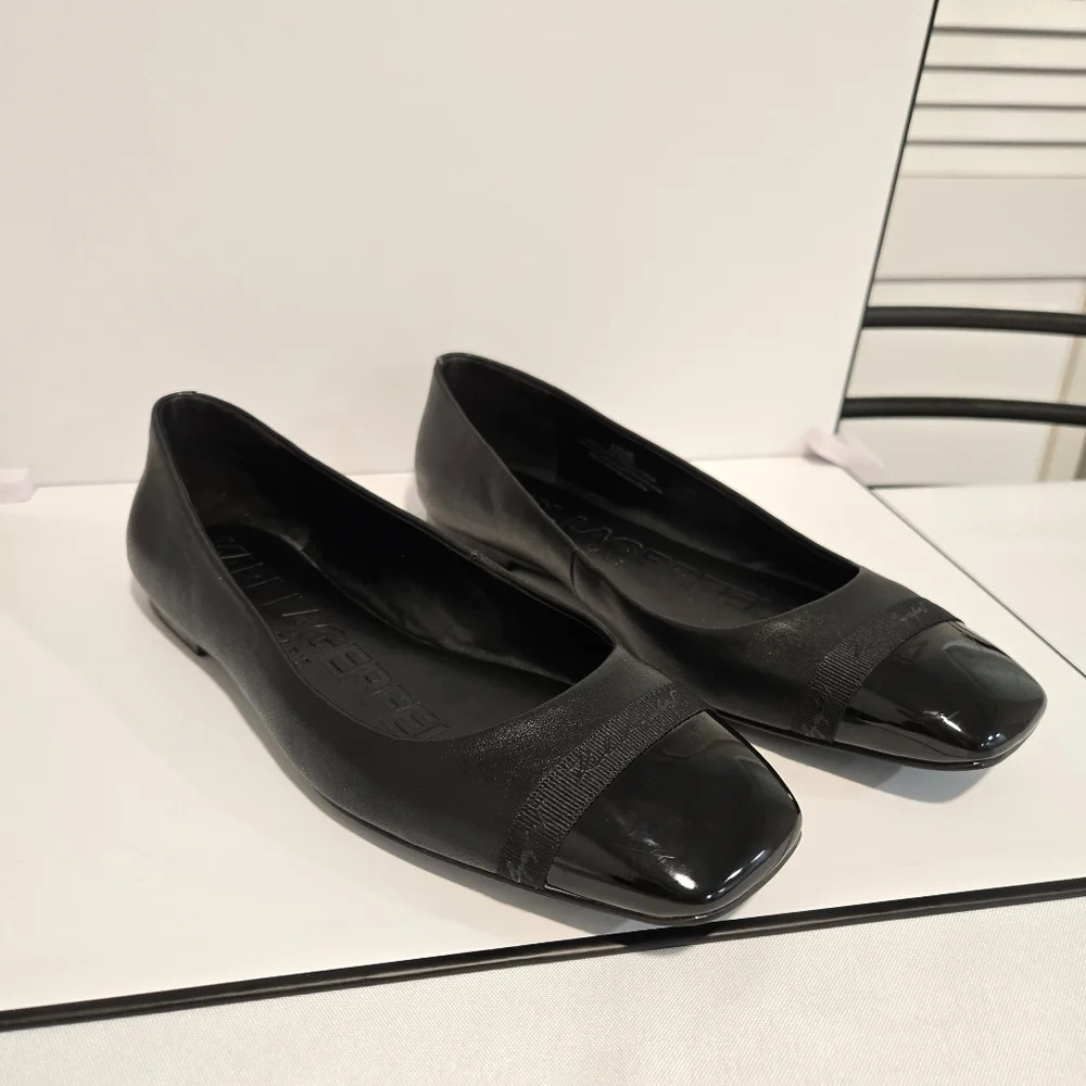 Karl Lagerfeld Black Ballet Flats with Patent Toe Cap